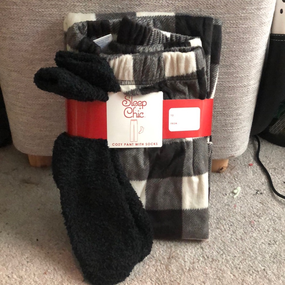 Black and Gray Pajama Pant/Sock Set